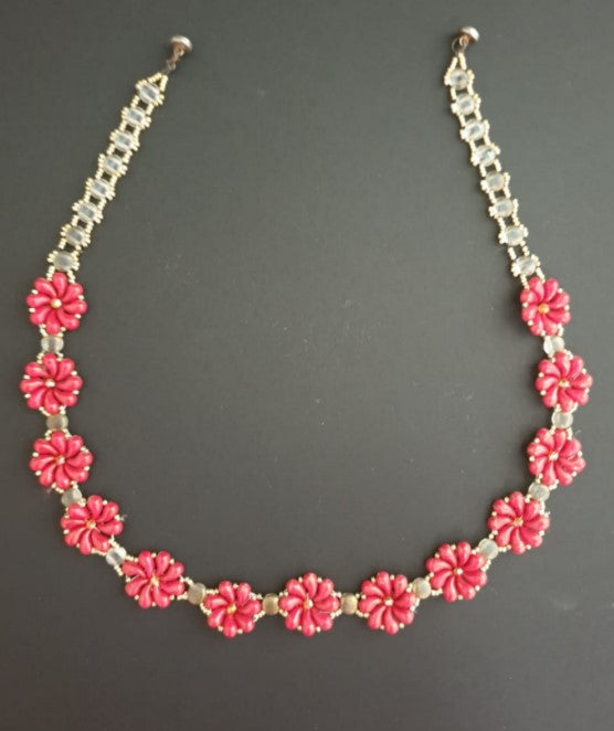 Flory Crystal Red Beads Necklace For Women- שרשרת חרוזים פרח אדום משולבת קריסטלים